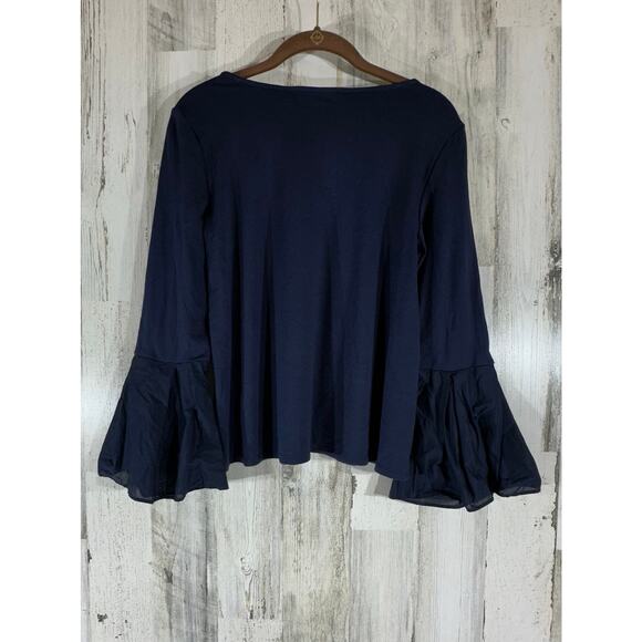 Loft Womens Top Blouse Size XS Navy Blue Flounce Sleeve READ - Picture 2 of 8